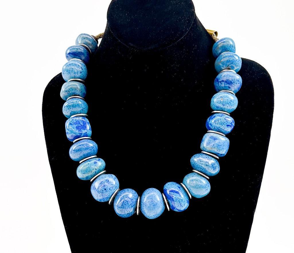 Doyle Lane (1925-2002) Studio Pottery Multi Bead Blue Glaze Ceramic Necklace (1 of 4)