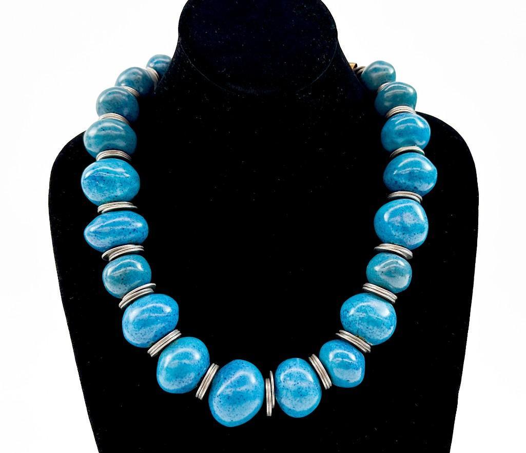 Doyle Lane (1925-2002) Studio Pottery Multi Bead Blue Glaze Ceramic Necklace (1 of 5)