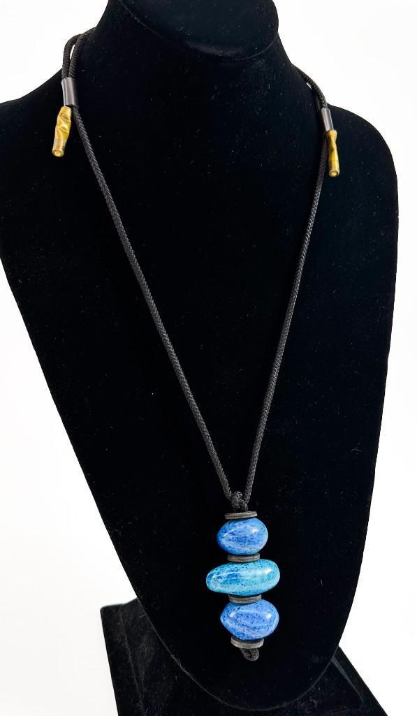 Doyle Lane (1925-2002) Three Bead Necklace Blue Studio Ceramic Beads (1 of 5)