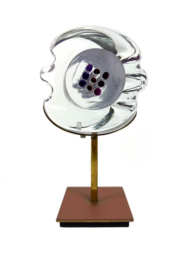 Louis Leloup (b. 1929) Art Glass Sculpture 1988: Objekt ''Regard rose'' Louis Leloup, 1988Uberfang. Signed and dated. Excellent condition. No chips, scratches or repairs.Approx. 10.5 in. H x 5.75 in. W x 5 in. D. Weight 11 lbs.
