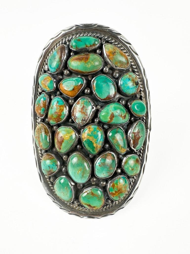 Navajo Turquoise Sterling Silver Cluster Cuff Bracelet Marked DC (1 of 7)