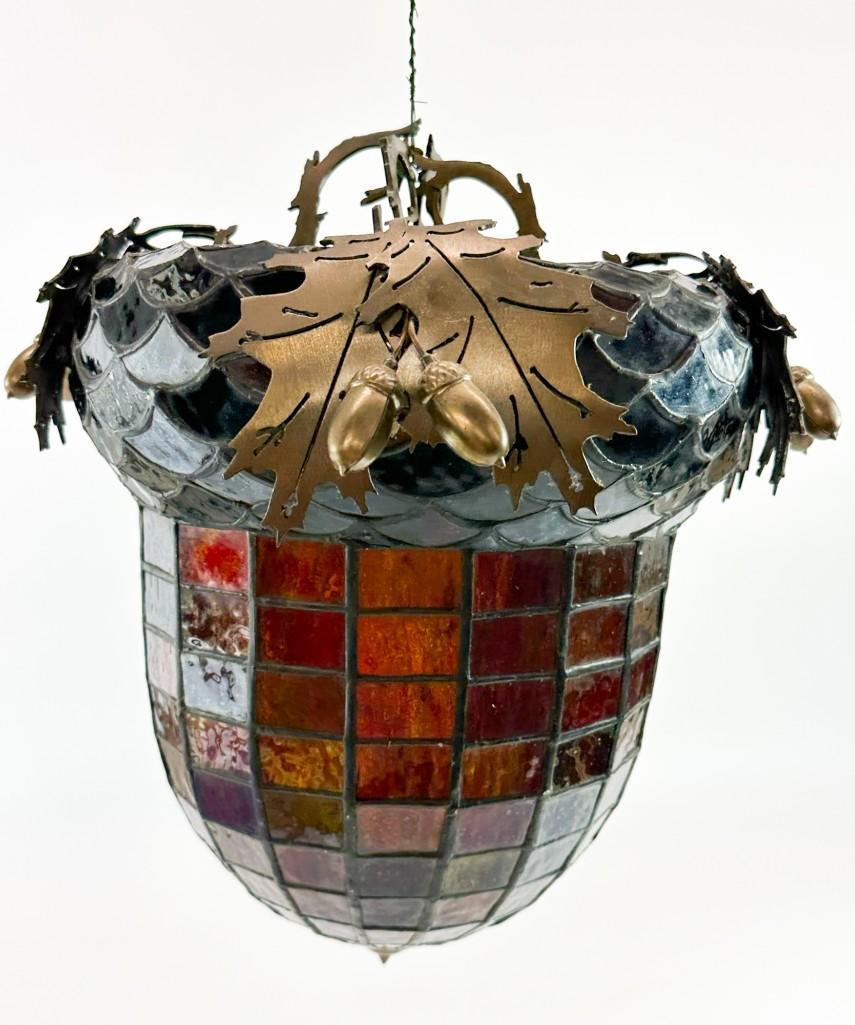 Arts and Crafts Acorn Pendant Light Lamp: Approx. 18 in. H x 14 in. W x 14 in. D. Weight 8 lbs.