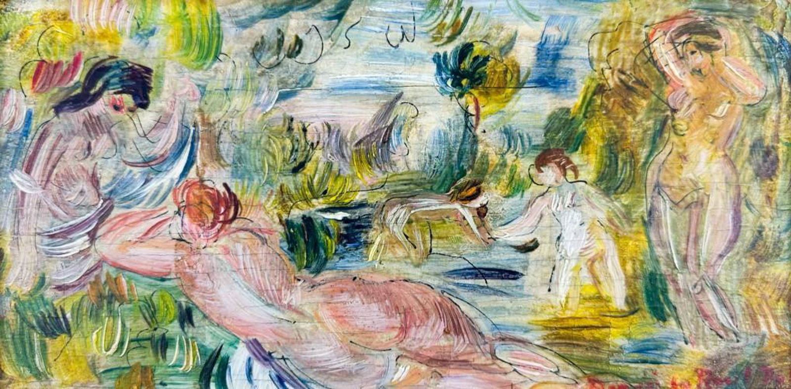 French School 20th Century Oil on Board Les Baigneuses Duke & Duchess of Windsor (1 of 10)