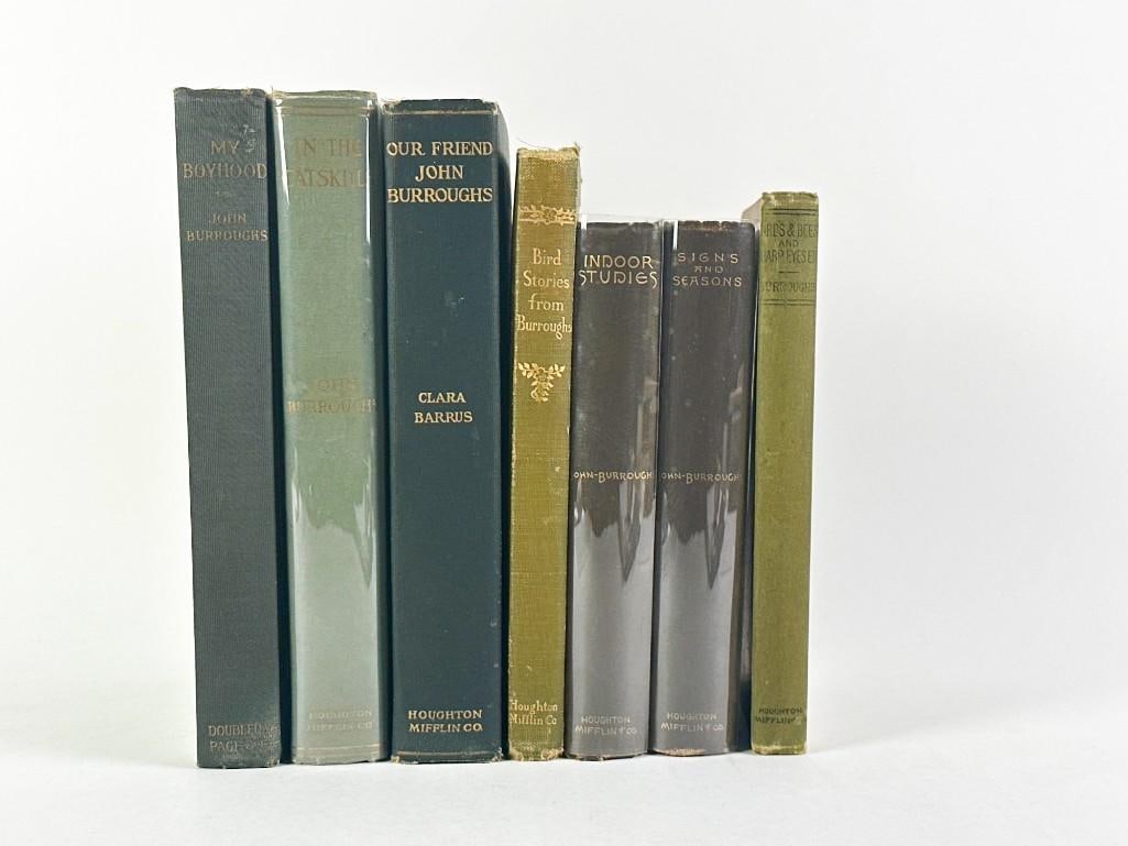 Lot of 7 John Burroughs Books, Birds And Bees 1887, Indoor Studies 1889, In The Catskills 1910 (1 of 20)