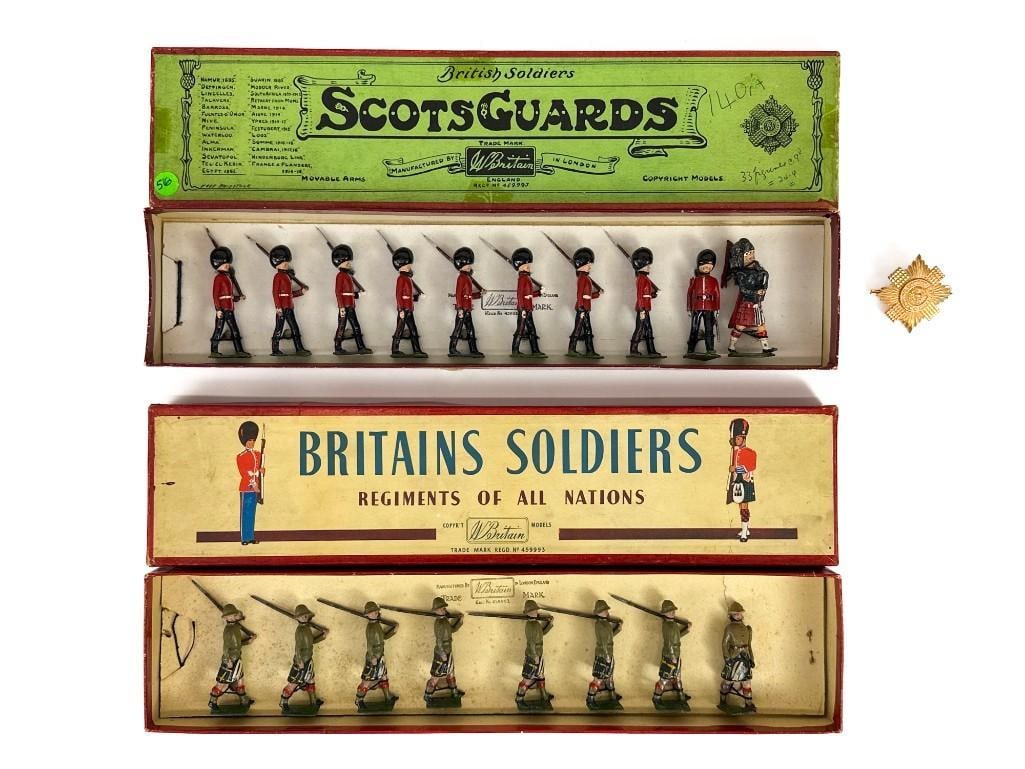 Lot of 2 Britains Scots Guards #75 The Cape Town Highlanders #1901: Lot of 2 Britains Scots Guards #75 The Cape Town Highlanders #1901. Scots Guard #75. 10 figures tied into original box. Original tye card. Includes cap badge. The Cape Town Highlanders #1901. 8 figure