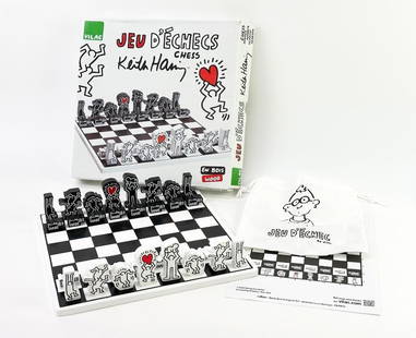 Keith Haring (1958-1990) Chess Set w/ Original Box: Keith Haring (1958-1990) Chess Set w/ Original Box. Includes box. Approx 12 in x 12 in.