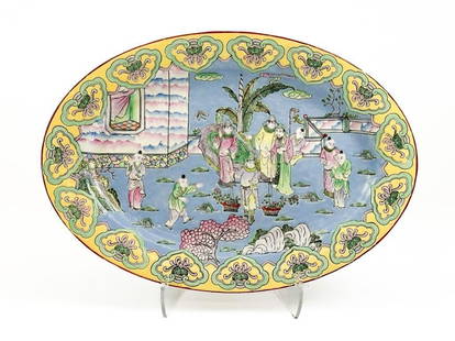 Qing Export Chinese Platter: Qing Export Chinese Platter. Approx. 1.75 in. H x 18 in. W x 12.5 in. D.