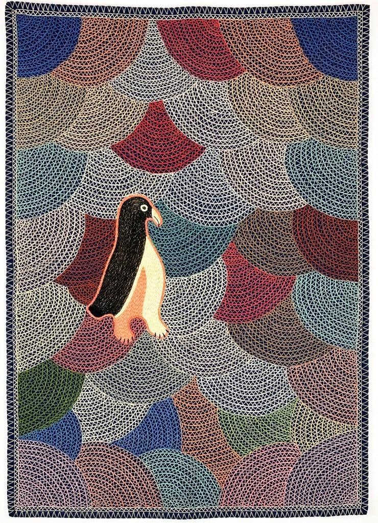 Ruth Qaulluaryuk (Canada, b. 1932) Embroidery Textile Murre on Tundra Wall Hanging (1 of 5)