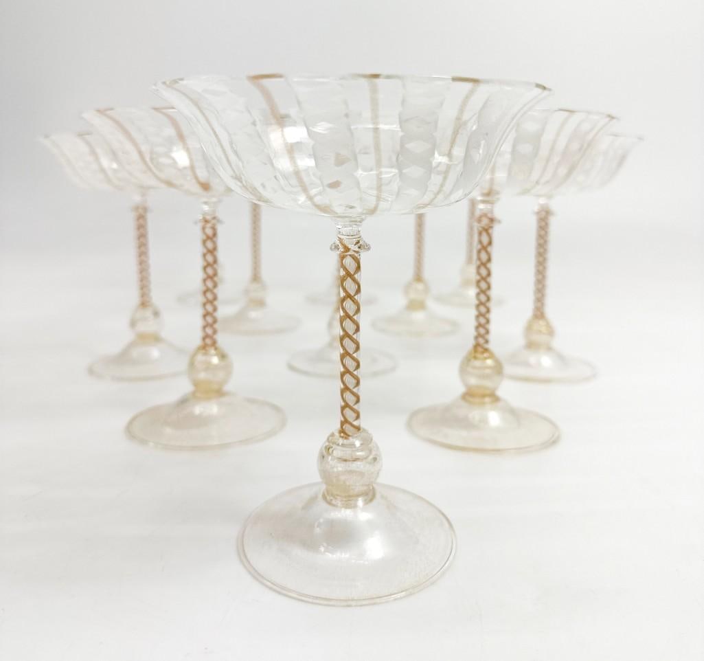 Set of 11 Venetian Murano Stemware Glasses w/ Gold Twist Stem (1 of 7)