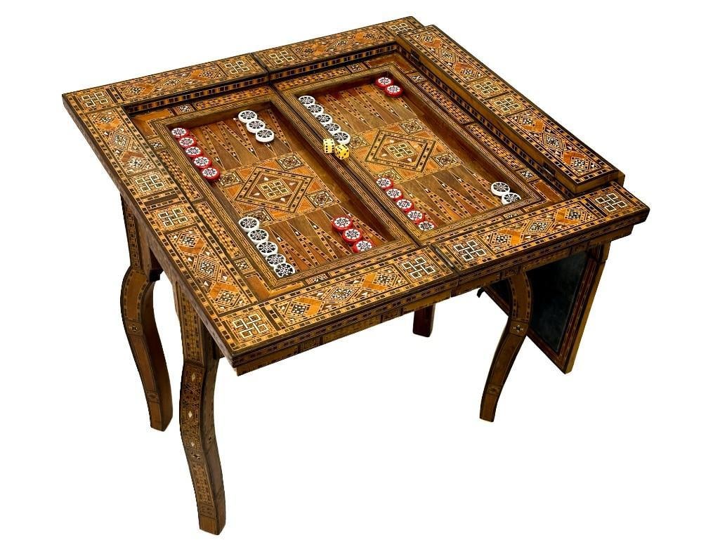 19th/20th Century Damascus Marquetry Backgammon Game Table (1 of 10)
