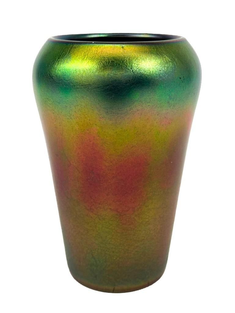 Imperial Iridescent Art Glass Company Jewels Vase: Imperial Iridescent Art Glass Company Jewels Vase. IMPERIAL Iron cross mark on bottom. Approx. 5.5" H in. x 3.75 in.W x 3.75 in. D Weight 1 lb