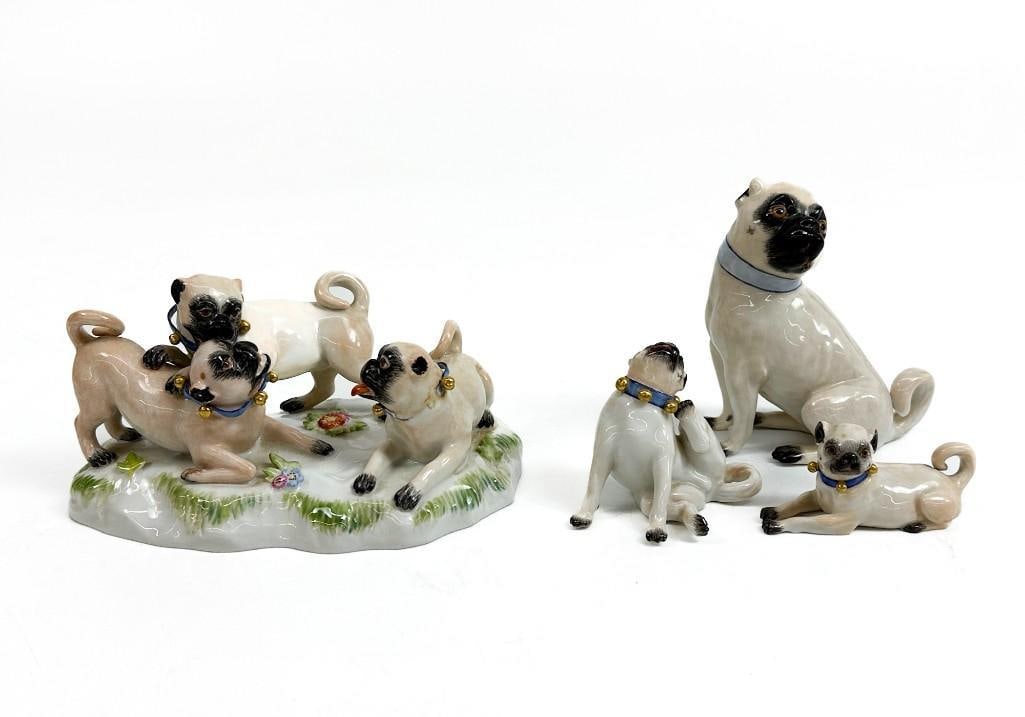 4 Pc Group Meissen Porcelain Pugs, As Is (1 of 20)