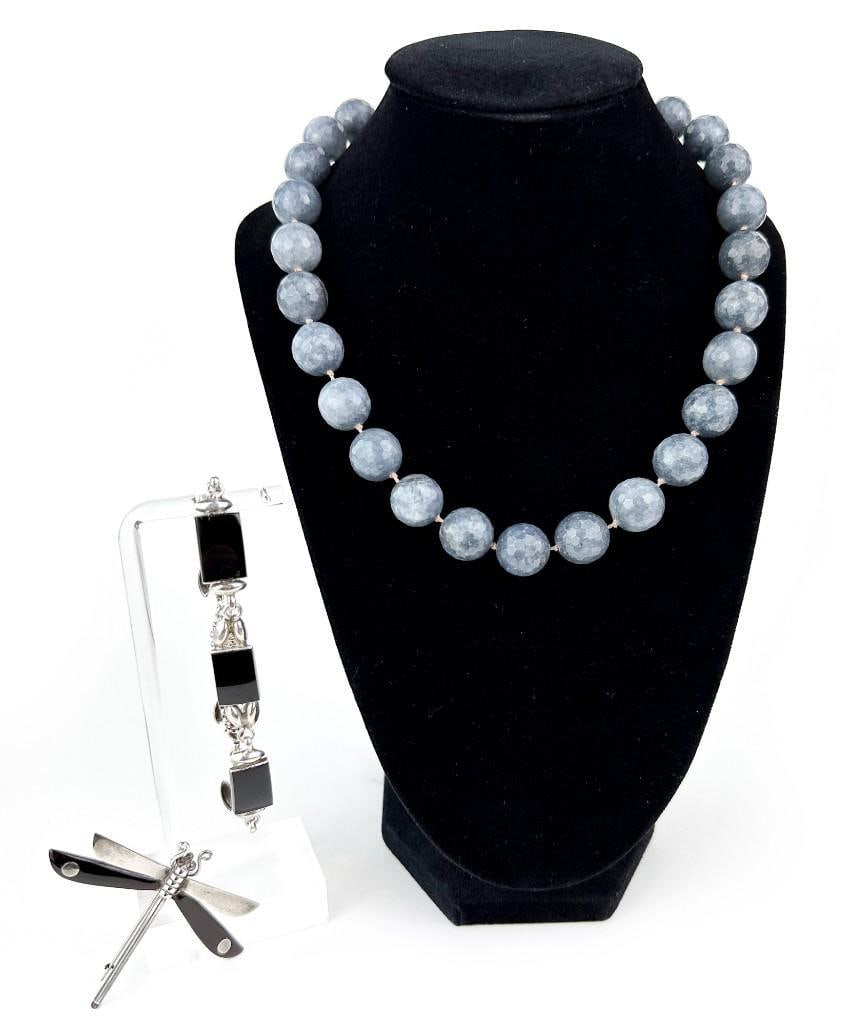 Lot of 3 Vintage Taxco Sterling William Spratling Brooch, Labradorite Bead Necklace, Onyx Bracelet (1 of 9)