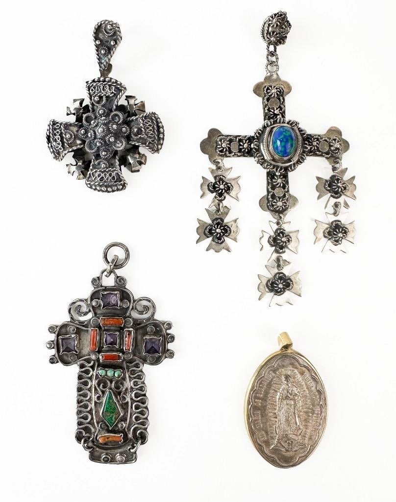 Lot of 4 Vintage Mexican Sterling Religious Pendant/Brooch Gustavo Martinez, Taxco Cross (1 of 11)