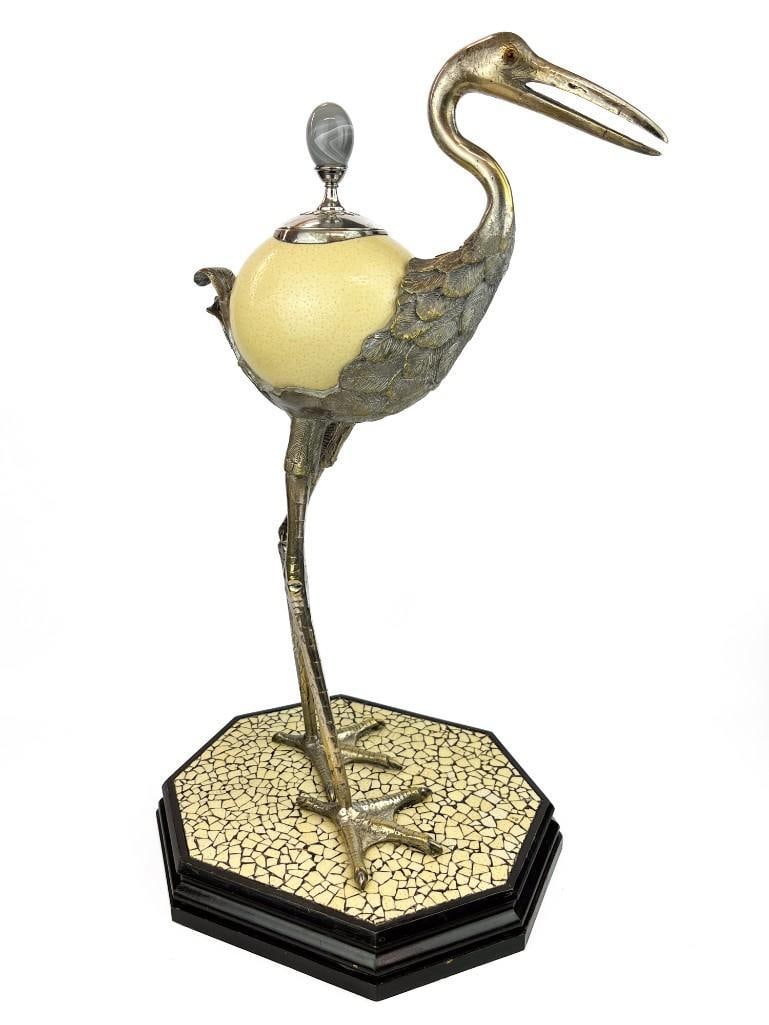 Late 20th Century Art Deco Anthony Redmile Ostrich Egg Silver Plated Crane (1 of 8)