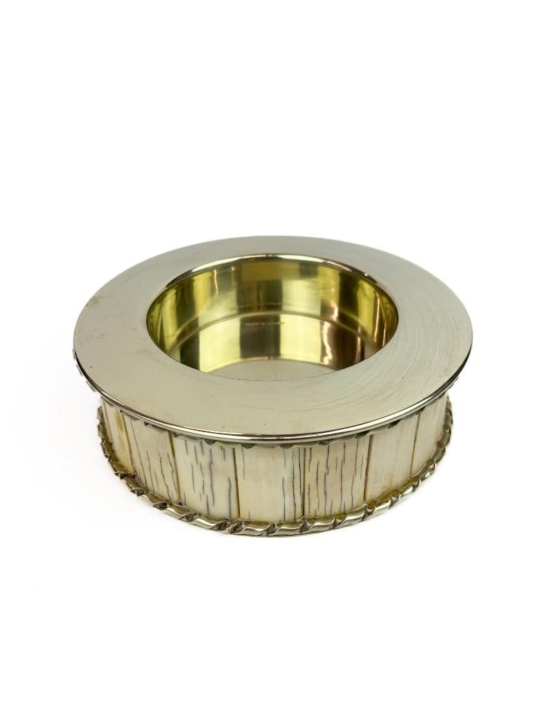 Late 20th Century Art Deco J Antony Redmile Brass and Bone Champagne Wine Coaster: Late 20th Century Art Deco J Antony Redmile Brass and Bone Champagne Wine Coaster Vintage Anthony Redmile brass and bone champagne and wine coaster. Object is in good vintage condition. No visible cra