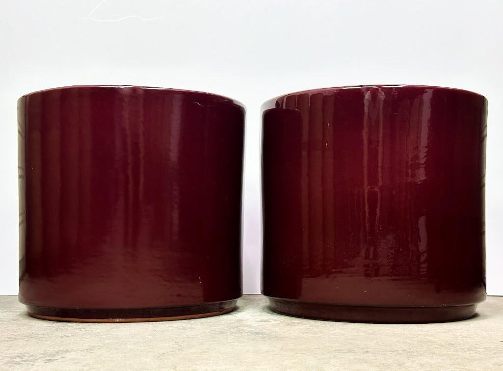 Pair of Gainey Ceramics Planters Gloss Maroon Glaze 13.75" H (1 of 4)