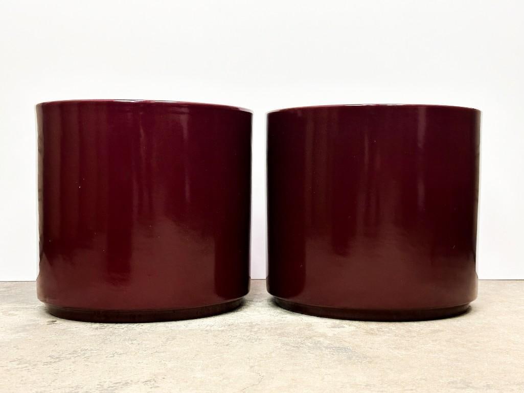Pair of Gainey Ceramics Planters Gloss Maroon Glaze 11.5" H (1 of 5)