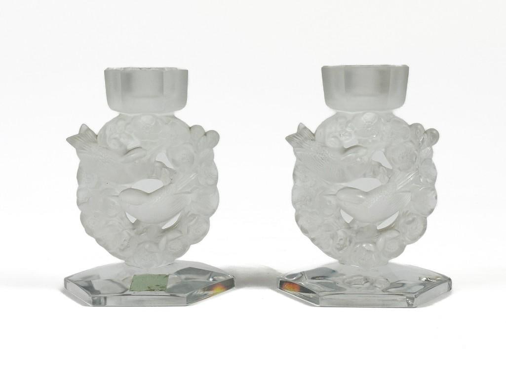 Pair Lalique Crystal Mesanges Candleholders (1 of 15)