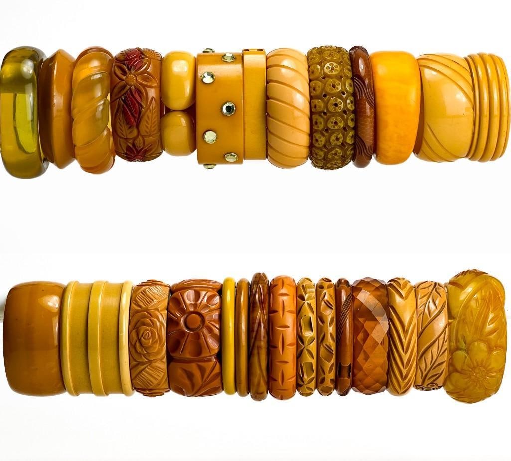 Lot of 28 Amber Vintage Bakelite, Catalin, Acrylic or Plastic Bracelets (1 of 9)