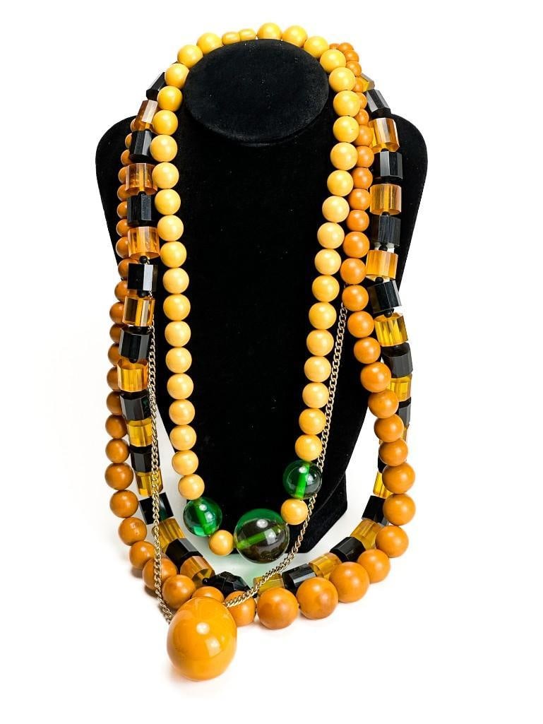 Lot of Four Vintage Bakelite, Catalin, Acrylic or Plastic Beaded Necklaces (1 of 4)