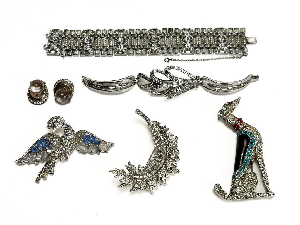 Lot of Six Vintage Trifari Bracelets, Brooches, Earrings w/ Rare Greyhound and Fabulous Bird (1 of 13)