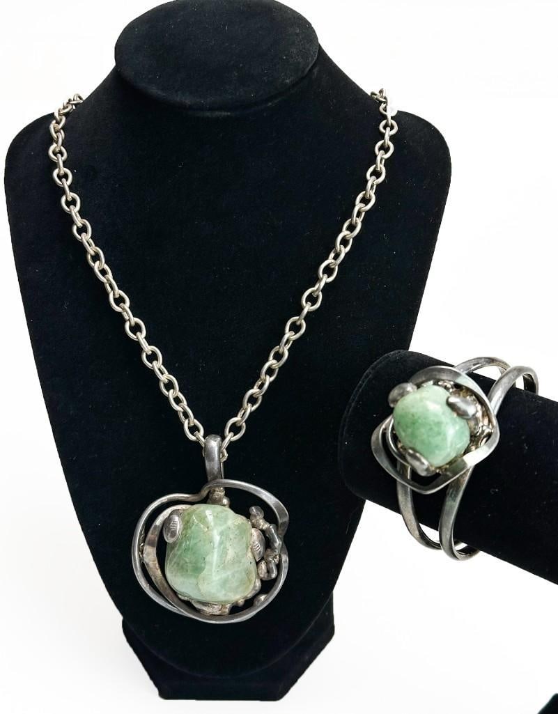 2 Pc Set Designer Unknown Jade Green Quartz Denmark (1 of 8)