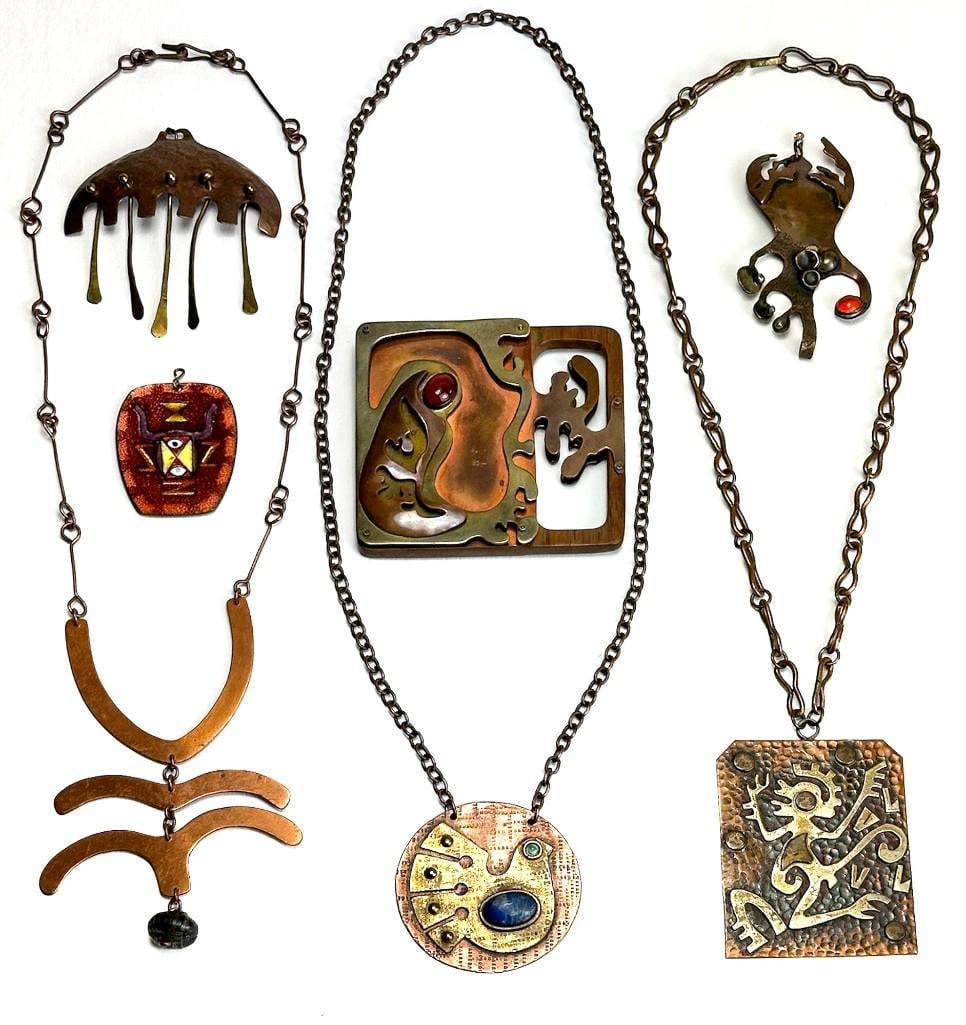 Lot of 7 Mid Century Abstract Organic Form Copper Necklaces and Pendants (1 of 9)