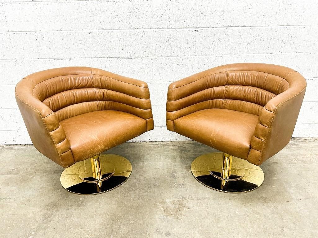 Pair Jannis Ellenberger for CB2 Cupa Saddle Leather Swivel Chairs (1 of 19)