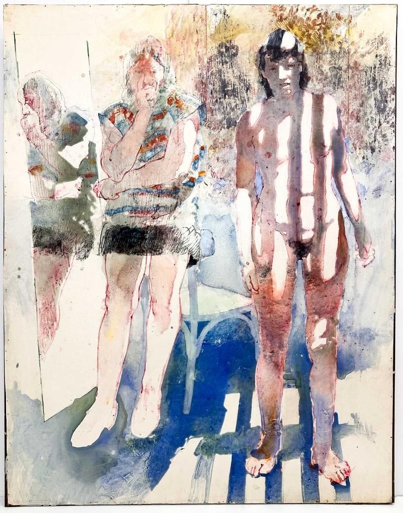 Jerald Silva (b. 1936) Watercolor on Paper, Posers with Shadows and Reflections (1 of 18)