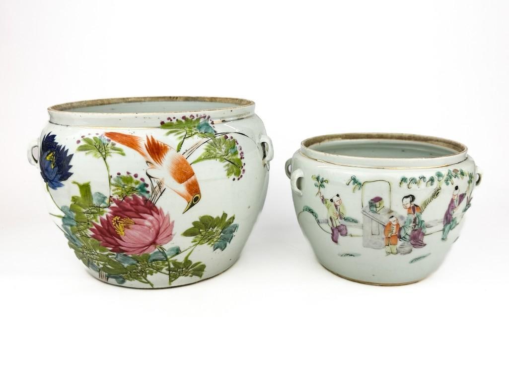 Lot of 2 Antique Hand Painted Chinese Ceramic Porcelain Pots (1 of 13)