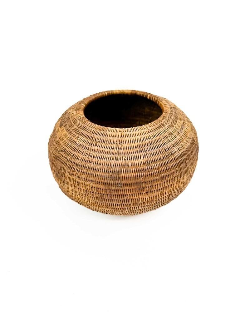 Vintage Large Round Hand Woven Coil Basket Made of Organic Material (1 of 8)