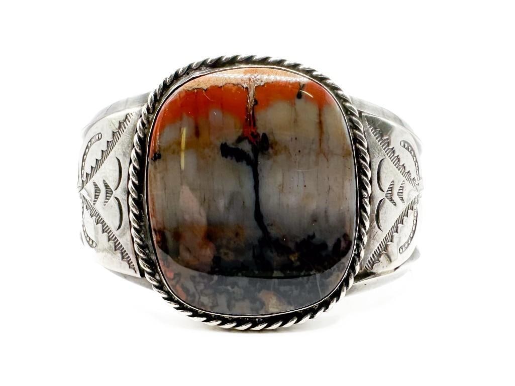 Navajo Silver Cuff Bracelet with Stone (1 of 6)