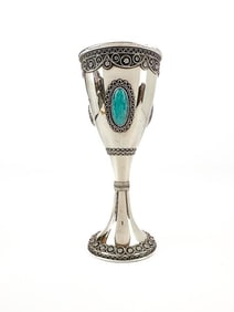 Sterling Silver Judaica Stanetzky Filigree Kiddish Cup with Semi Precious Stones