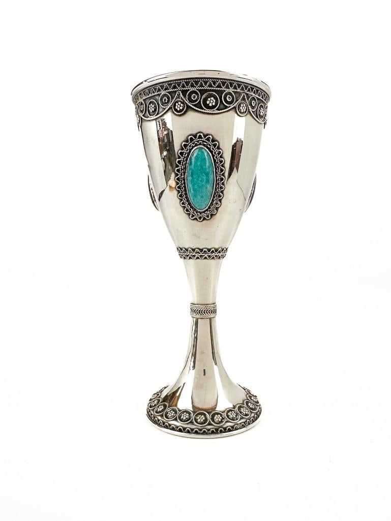 Sterling Silver Judaica Stanetzky Filigree Kiddish Cup with Semi Precious Stones (1 of 7)