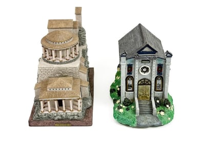 Lot of 2 Judaica Masada Giftware Tzedakah Charity Box Coin Bank & Mill Trading Co. Temple