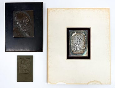 Lot of 3 Vintage Judaica Metal Portrait Cameo Plaques