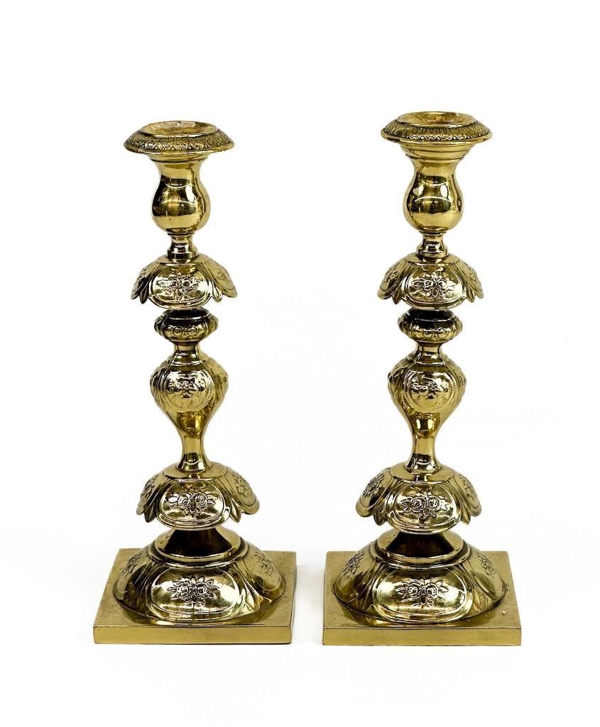 Pair Judaica Sabbath Candlesticks Fraget Plaque Poland 1900s (1 of 7)