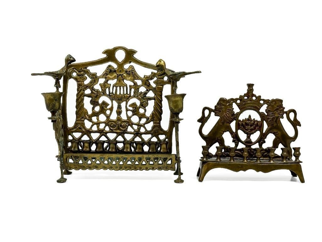 Lot of 2 Old Judaica Brass Menorahs (1 of 6)