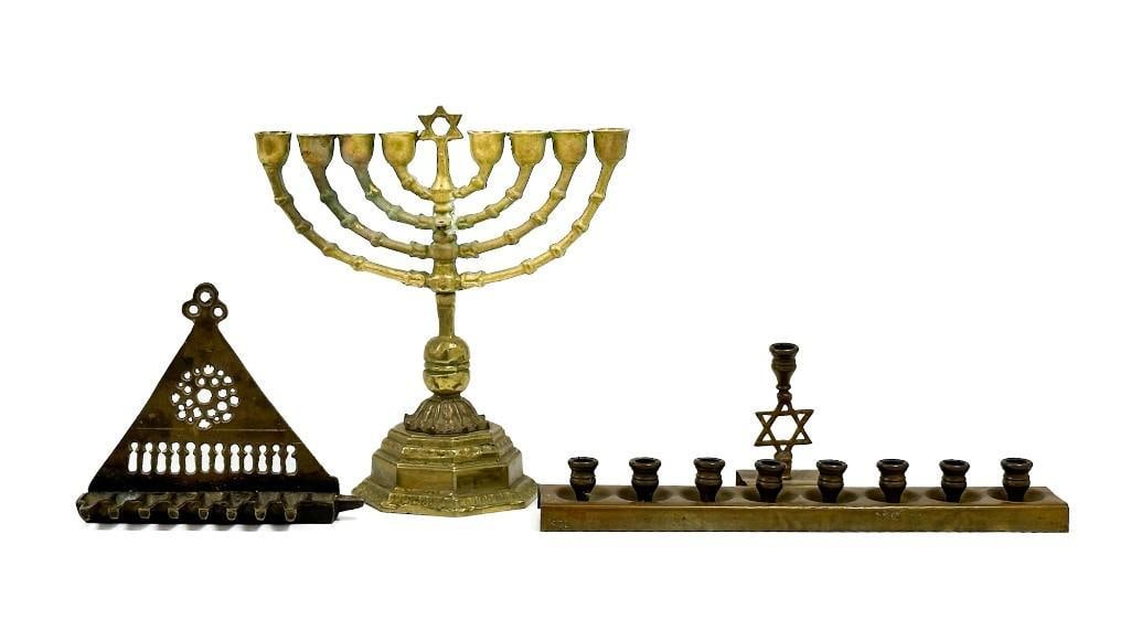 Lot of 3 Old Judaica Brass Menorahs (1 of 6)