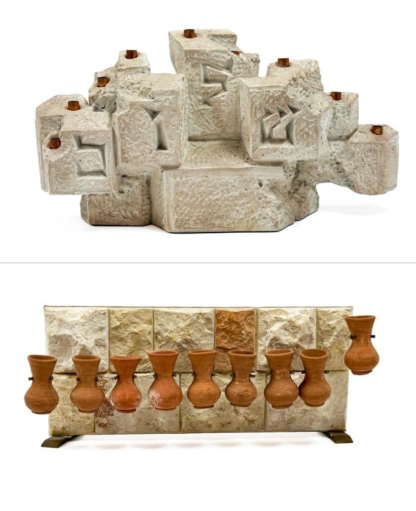 Lot of 2 Vintage Judaica Stone Menorahs, Austin Products Sculpture (1 of 8)