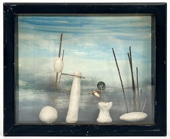 Kusler: Sammy Kusler (20th Century) Signed Abstract Beach Scene Shadow Box Diorama