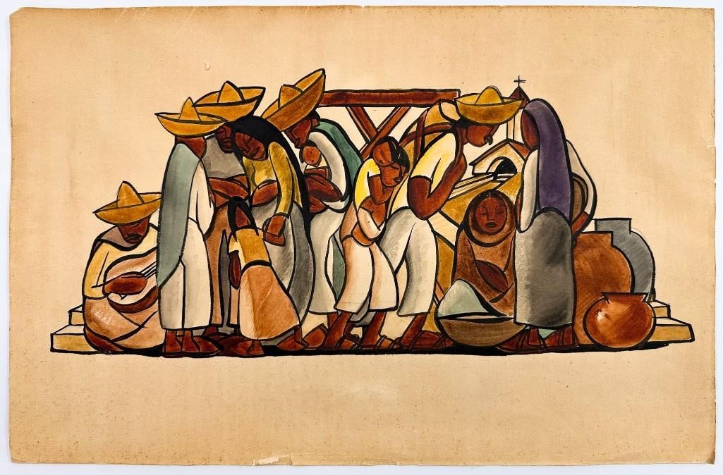 Kusler: Leo Politi (1908-1996) Watercolor and Ink on Paper, Genre Scene of Women with Children: Kusler: Leo Politi (1908-1996) Watercolor and Ink on Paper, Genre Scene of Women with Children. From the Collection of Sammy Kusler, a vintage art dealer well-known in Los Angeles for the rare and unu