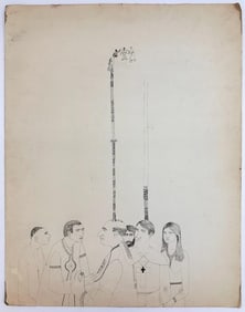 Kusler: Artist Unknown Ink on Paper, Religious Gathering