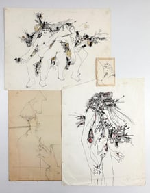 Kusler: Lot of 4 Drawings, Ink on Paper, Psychedelic Figures
