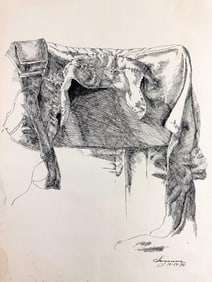 Kusler: Signed Suzanne, Ink on Paper, Hanging Shirt 1970