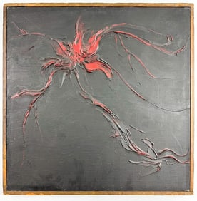 Kusler: James Campbell (20th Century) Oil on Canvas, Black and Red Abstract