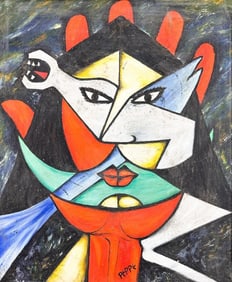 Kusler: Peppe, Oil on Canvas, Cubist Abstract Portrait
