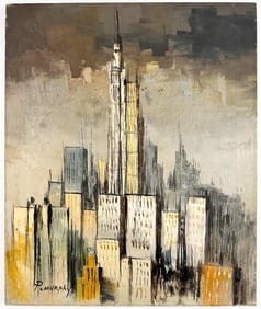 Kusler: P. Murphy, Oil on Canvas, Midcentury Abstract Cityscape