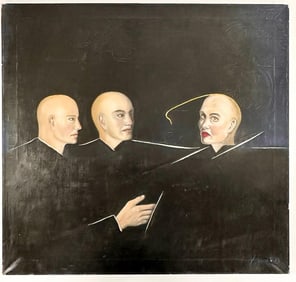 Kusler: Juan Tuset (20th Century) Oil on Canvas, Three Bald Figures, 1983